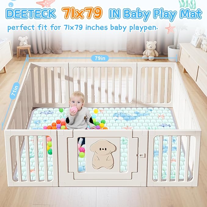 Baby Play Mat 79x71 inch - Thicker Soft Baby Cushioned Playmat for Playpen - Extra Large Anti- Slip Crawling Play Mats for Babies Toddlers Infant - Foldable & Machine Washable Baby Floor Play Mat