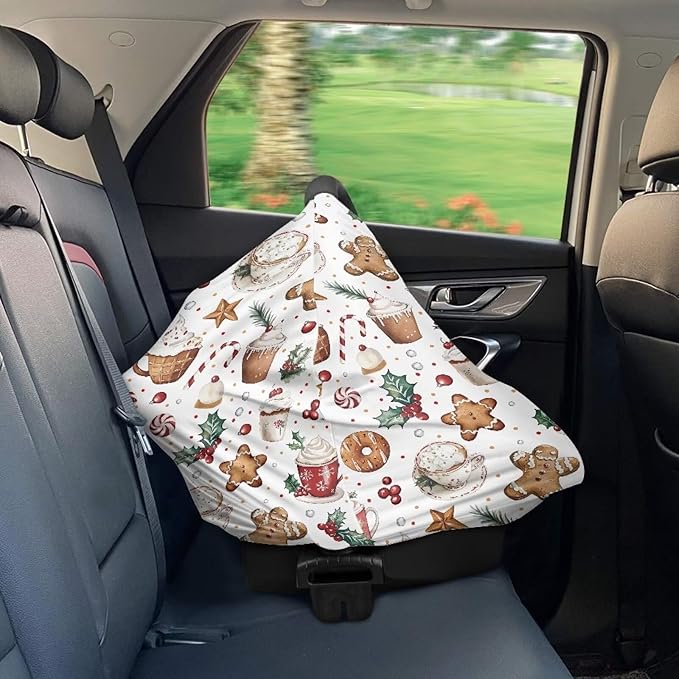 AFPANQZ Christmas Car Seat Covers for Babies Stretchy Lightweight Extra Soft Nursing Cover Breastfeeding Shield Carseat High Chairs Gender Neutral Shopping Carts Infant Baby Beanie and Bags