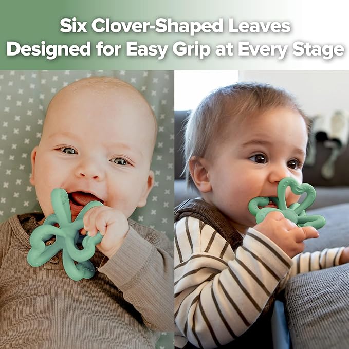 Haakaa Silicone Clover Teether - Food Grade Silicone Teething Toys for Babies 3-6 Months 6-12 Months, Soft & Easy Hold Chew Toy for Infant, BPA Free (Pea Green)