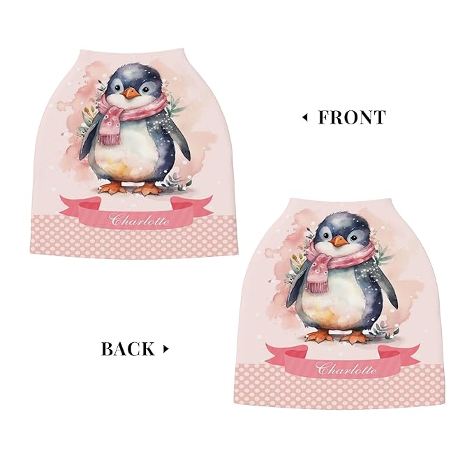 Personalized Penguin Baby Car Seat Cover with Name,Multi-Use Canopy for Nursing, Strollers,Shopping Carts,Customized Breastfeeding Cover, Full Privacy,Infant Stroller Cover