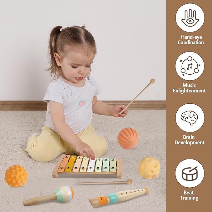 Meytccve Baby Toys Montessori Toys for Babies 1-3,Wooden Musical Instruments Toy Stacking Building Blocks,Infant Teething Toys Sensory Balls,Xylophone,Birthday Gift for Toddlers 1+ Year Old