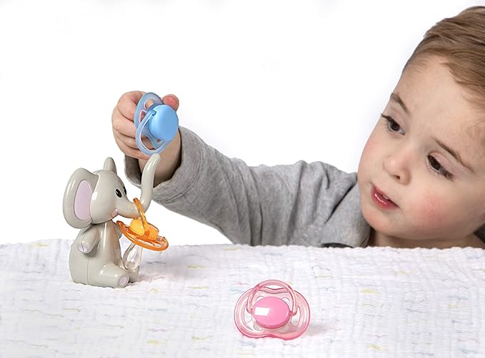 melii Elephant Pacifier Holder – Pacifier Storage – Grey with Pink Ears