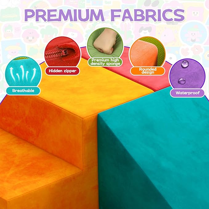 8-Piece Foam Climbing Blocks with Ball Pit for Toddlers 1-3, Soft Play Toddler Climbing Toys Indoor, Indoor Foam Blocks for Toddlers 1-3 Inside with Square Ball Pit, Steps, Triangle Ramp, Shape Mats B