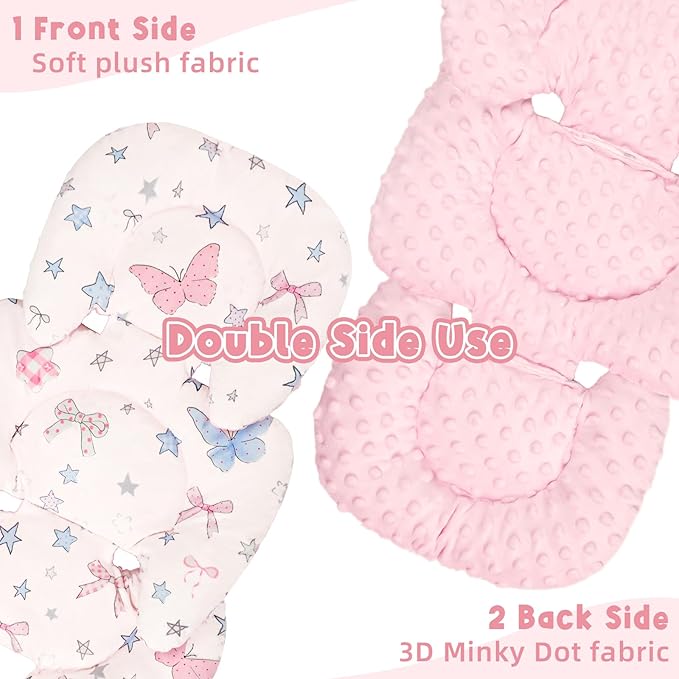 GFU Infant Car Seat Insert Head and Body Support, Reversible Newborn Insert for Carseat with Strap Pads, Soft Stroller Cushion Pillow Insert for Boys and Girls, Fits for Stroller, Swing，Pink