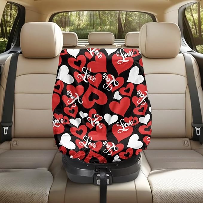 Valentines Day Car Accessories Car Seat Cover Baby Car Seat Sun Shade Cover with Red Heart Print, Tear-Resistant Baby Seat Covers Keep Baby Cool and Child Safety for Travel, Easy to Install
