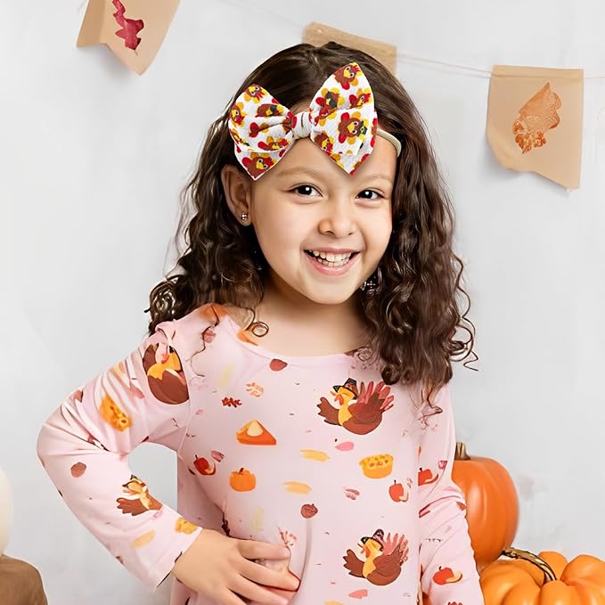 Thanksgiving Turkey Baby Bow Pumpkin Baby Girl Headbands Maple Leaf Hair Accessories Infant Newborn Toddler 0-24 Month Festive Headbands Gift
