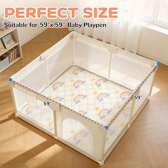 Baby Play Mats for Floor - 59" x 59" Thicken & Soft Foam Playmats for Toddlers Playpen - Non-Slip Baby Activity Mat for Tummy Time & Crawling - Foldable Play Mat Machine Washable, Rainbow