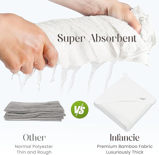 Organic Bamboo Hooded Baby Towels with Washcloths – 3 Hooded Towel (30x30 inches) & 3 Washcloth (10x10 inches) – Ultra Soft, Absorbent & Cozy Baby Wash Cloths for Newborn and Infants