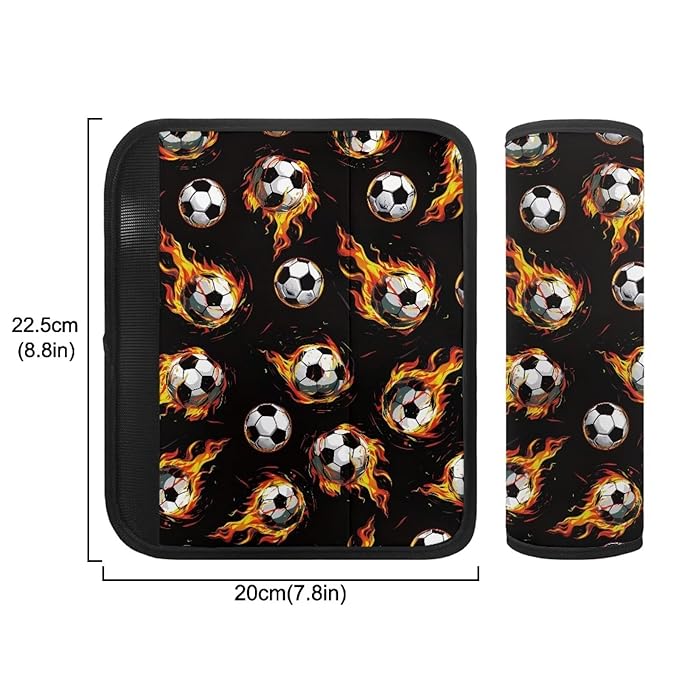 Biyejit Fire Soccer Car Seat Neck Cover, Car Seat Strap Cover, 2 Pack Seat Belt Cushions Pads, Shoulder Strap Protectors, Reversible Pram Harness Covers, Baby Neck Pad Protector