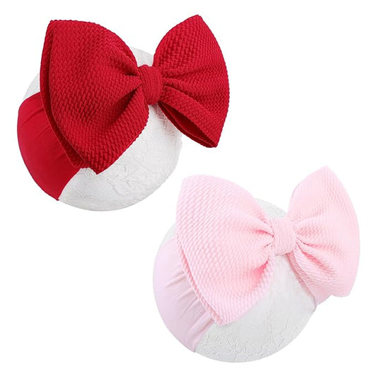 YanJie Baby Girl Headbands - Nylon Bow Hair Accessories for Newborn Infants, Toddlers (0-6 Months) - Red, Pink