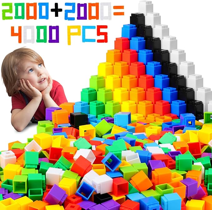 2000 Pcs Linking Cubes Math Educational Counting Toy Connecting Counting Blocks Manipulatives Learning Activities Toys for Kindergarten Homeschool Preschool Supplies