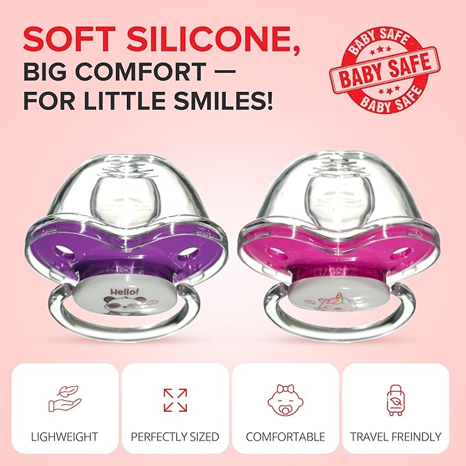 Playtex Baby Binky Orthodontic Pacifier with Air Comfort Shield, Medical Grade Silicone, Pink & Purple, 2 Count