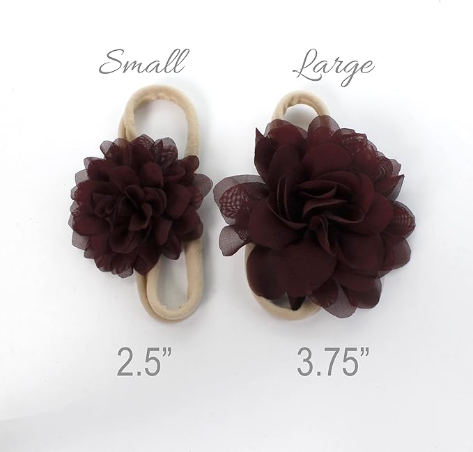 My Lello Baby Girl Rounded Petal Chiffon Flower Nylon Elastic Headbands Set 2pcs - Small - White/Black
