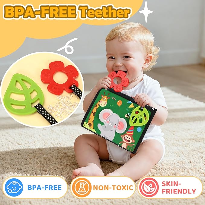 BBWOO Tummy Time Toys, High Contrast Baby Toys for Newborn, Baby Visual Stimulation Mirror, Montessori Crinkle Book for Infant 0-3-6-12 Months, Boy Girl Shower Gift, Easter Basket Stuffers