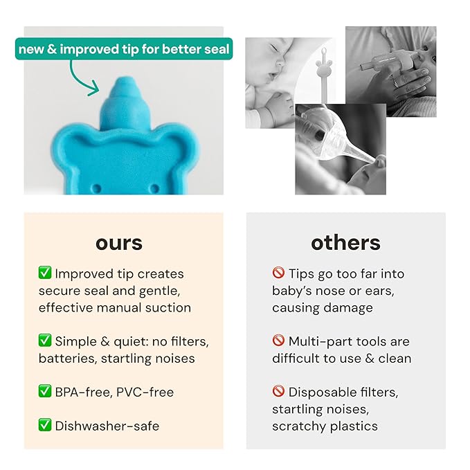 oogiebear: Baby Nasal Aspirator - Safe Booger & Earwax Remover for Newborns, Infants, Toddlers - Better Syringe, Airtight Suction, Nose Sucker - Essential Baby Stuff, Diaper Bag Must-Haves, Blue