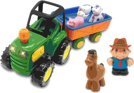 Kiddieland Light & Sound Farm Tractor Playset, Motorized Tractor with Trailer, 5 Animal Figures with Real Sounds, Farmer, Ages 1+ Toddler Interactive Toy