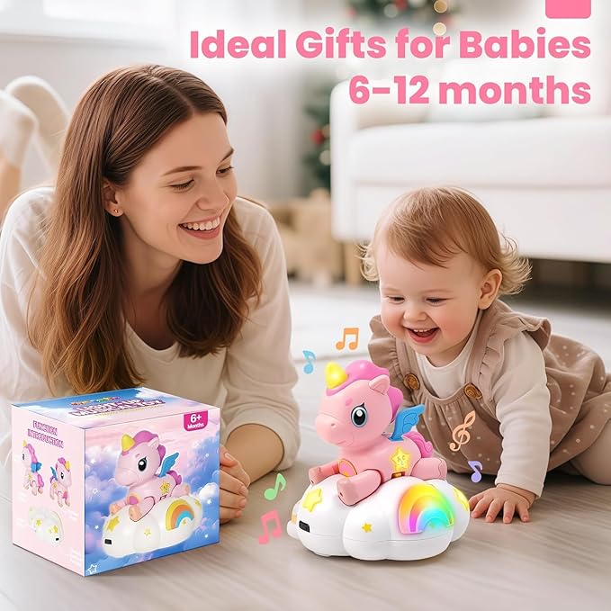 Jyusmile Musical Crawling Baby Toy 6-12 Months+, Sensory Learning Development Toy for Tummy Time, Christmas Birthday Gifts for 1 Year Old Girl