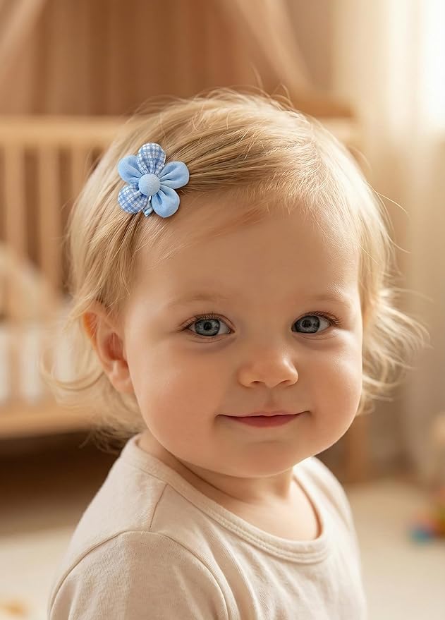 Baby Girl Hair Clips Non Slip for Thin to Thick Hair - No Damage Soft Barrettes for Newborn Infant Toddler - Cute Cartoon Hair Accessories Set (Blue)