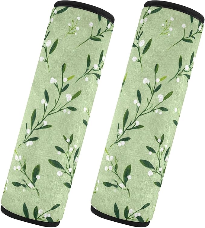 2 Pack Seatbelt Covers Seat Belt Cover Pad for Adults Boys Girls Car Seat Strap Covers Pads Cushion Universal Shoulder Strap Pad Protector for Backpack Camera Bag 6.5 Inch Green Branches and White Ber