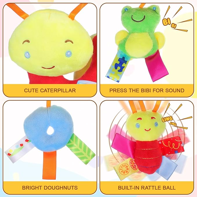 SEWACC Crib Hanging Rattles Toy Stroller Activity Toy with Ringing Bell Cartoon Insect Spiral Hanging Toys Crib Bed Around Rattle Bell for Infants Bed Stroller Car