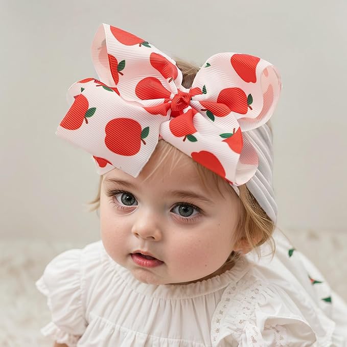 Baby Girl Soft Nylon Bow Elastic Headband Turban Toddler Infant Bow-knot Stretchy Hair Band Birthday Party Hair Bow Ribbon Accessories for Newborn Baby (Bow 1 - Red, Elastic)