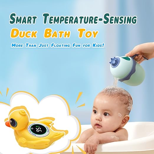 Baby Bath Thermometer with LED Display & Floating Crab Toy - 2-in-1 Color-Coded Alerts(Cold/Comfortable/Hot) | Bath Temperature Monitor, Adorable Floating Toys for Infants, Nursery Essentials
