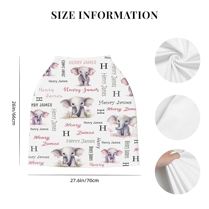 Personalized Baby Car Seat Covers for Babies, Custom Elephant Nursing Breastfeeding Carseat Canopy with Name, Infant Stroller Covers for Newborn Girls Boys, Breathable Carseat Cover