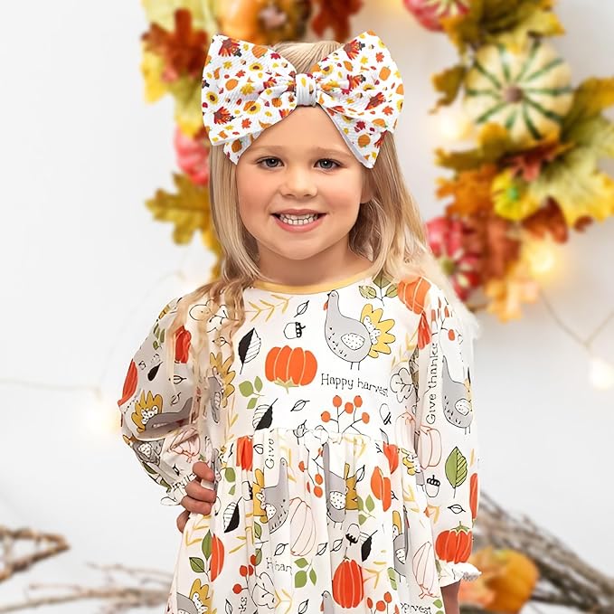 Thanksgiving Fall Baby Girl Bows Turkey Headbands for Baby Girls Handmade Maple Leaves Knotted Pumpkin Bows Autumn Holiday Gifts 2PCS