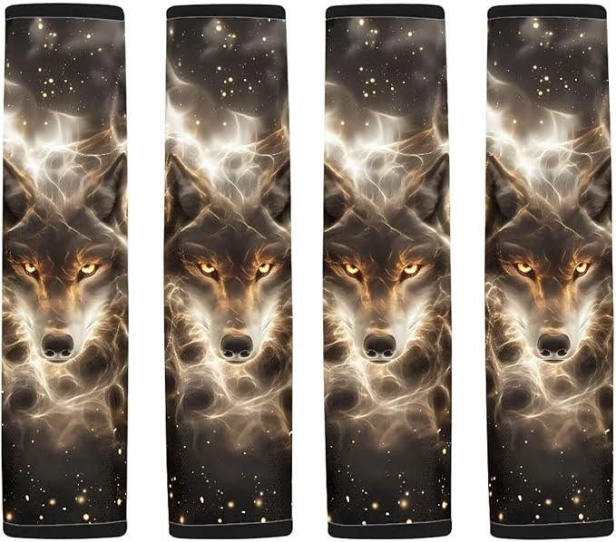 Car Seat Belt Cover Pad,Soft Comfortable Shoulder Seatbelt Pads Cushions for Adults and Children Standard Size Car Interior Decor Glowing Wolf Pattern