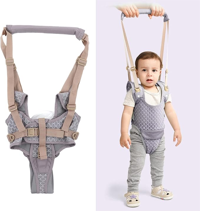 Baby Walking Harnesses, Lightweight Adjustable Detachable Crotch Pad Handheld Toddler Walk Assistant Belt Adjustable Standing Up and Walking Learning Helper for 8‑24M(Monsoon Grey-Profile Mesh)