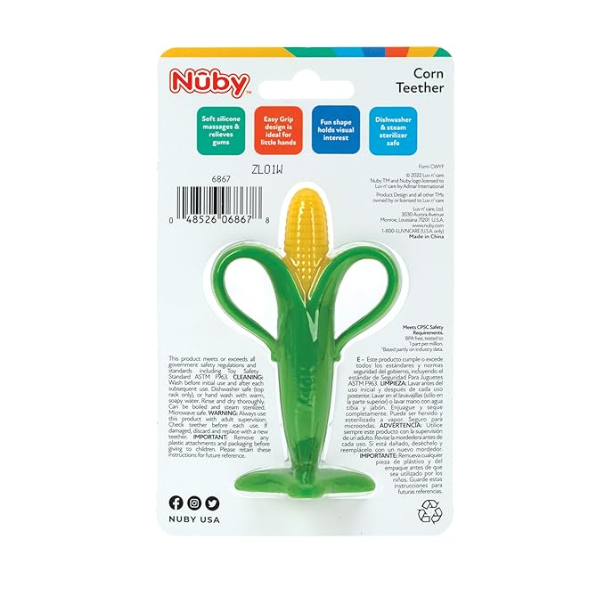 Nuby Soothing Corn Teether, Green, Green