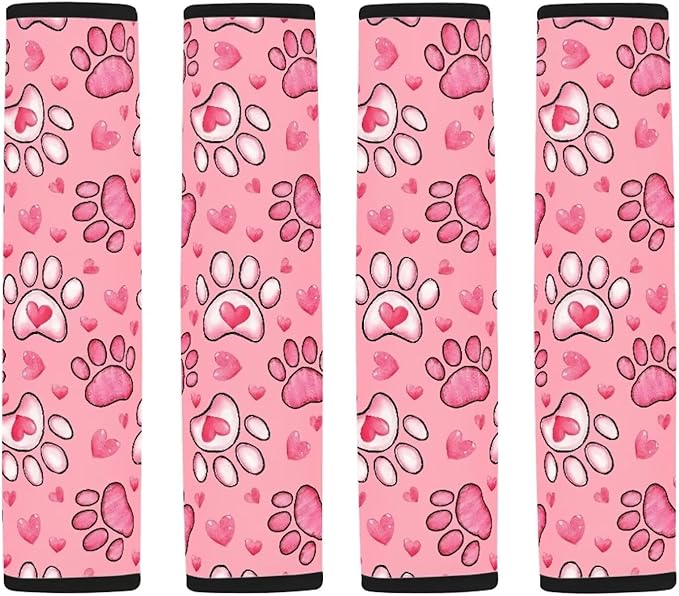 UNICEU Pink Love Hearts Dog Paw Car Seat Strap Pads 2 Pack Soft Shoulder Seatbelt Strap for Women Lady,Valentine Day Car Interior Decoration Accessory