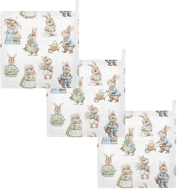 vvfelixl Easter Rabbits Bunny Baby Burp Cloths Baby Muslin Washcloths for Boys Girls Cotton Baby Face Towel for Newborn Infants Soft and Absorbent 11.8 X 11.8 in, 5 Pack