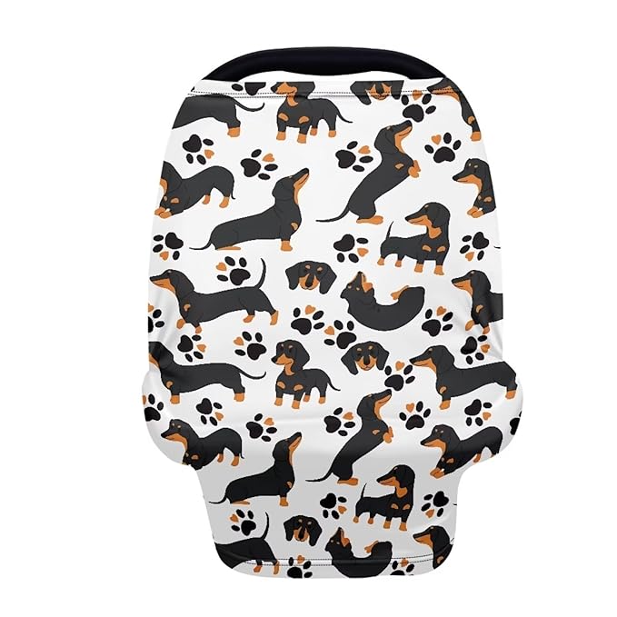 Forchrinse Black Dachshund Dog Paw Print Baby Car Seat Canopy Kids Nursing Breastfeeding Scarf for/Shopping Cart/High Chair/Stroller Cover