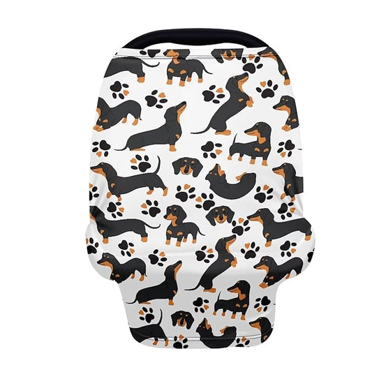 Forchrinse Black Dachshund Dog Paw Print Baby Car Seat Canopy Kids Nursing Breastfeeding Scarf for/Shopping Cart/High Chair/Stroller Cover