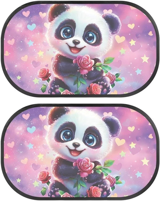 Bulopur 2 PCS Panda Rose Flower Car Windshield Sun Shade for Side Window UV Protection Breathable Easy to Install Mesh Car Window Covers Mesh Window Shades for Baby Universal Fit