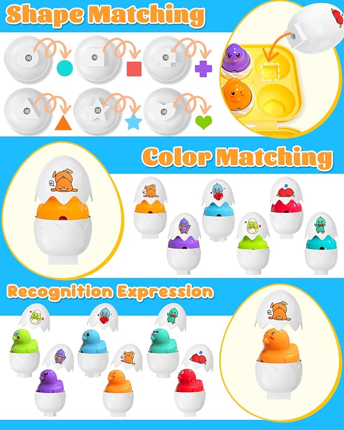 Zartores Easter Basket Stuffers for Toddlers 1-3, Easter Egg Toys for Toddlers 1-3, Matching Sensory Eggs Toys, Easter Birthday Gifts Prefilled Eggs with Toys for 3 Year Old Girls Boys