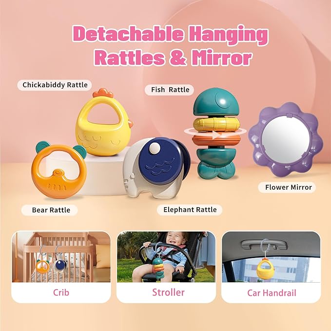 3 in 1 Baby Activity Gym Center, Tummy Time Play Mat, Baby Rattles Set with Storage Case, Teething Toys for Babies, Newborn Christmas Gift for Baby Infant Boys and Girls 0 1 2 3 4 5 6 7 8 9 1