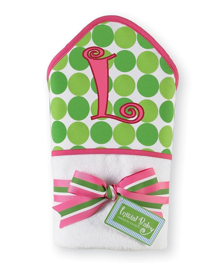 Baby Girl Pink Initial Hooded Terry Towel, Letter L