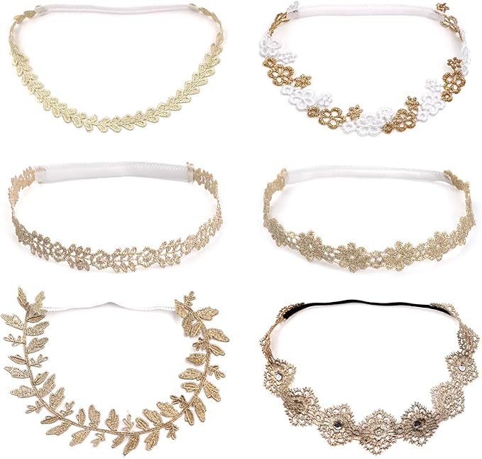Zapire 6pcs Lace Floral Headbands for Baby Girl Elastic Flower Bows Hair Bands Beautiful Kid Girl Hairbands Hair Accessories