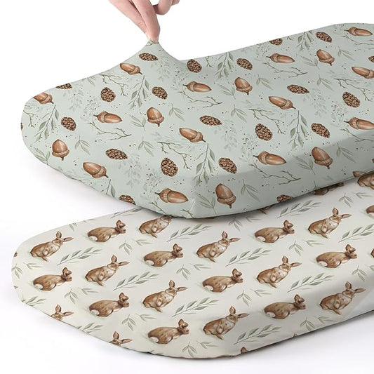 Stretch Fitted Bassinet Sheet Set BROLEX 2 Pack Cradle Sheets for Bassinet Pad/Mattress,Unisex Boys Girls,Ultra Soft,Bunny Nuts