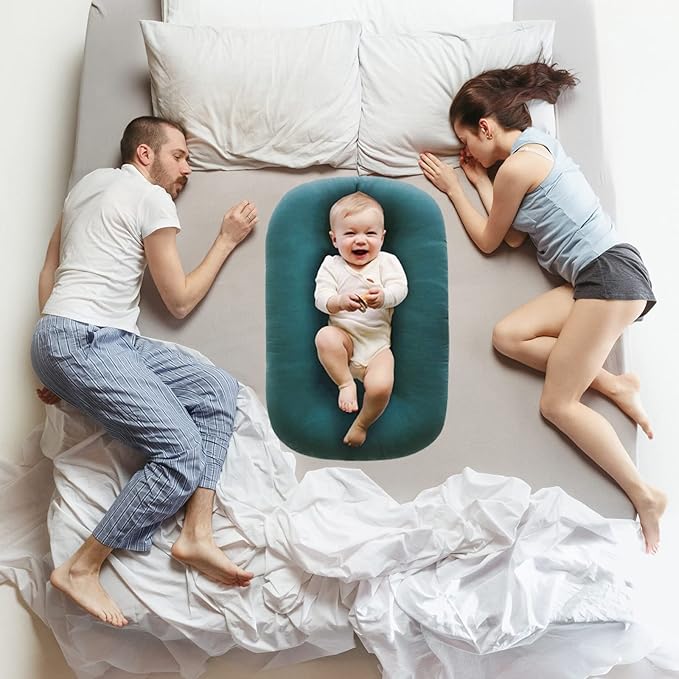 Baby Lounger for Newborn 0-24 Months, Soft Portable Infant Nest & Play Mat & Diaper Changing Pad for Home,Travel & Floor Time, Newborn Babies Essentials Gifts(Peacock Green)