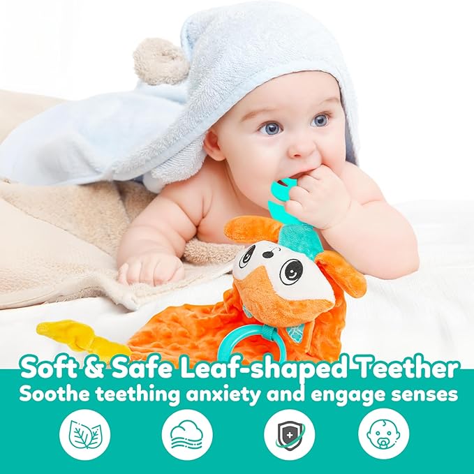 Baby Lovey Fox Stuffed Animal for Baby Boys and Girls, Security Blanket and Hand Shaker Set Newborn Stuffed Hanging Animal Plush Snuggle Toy Baby Showers Thank You Gifts
