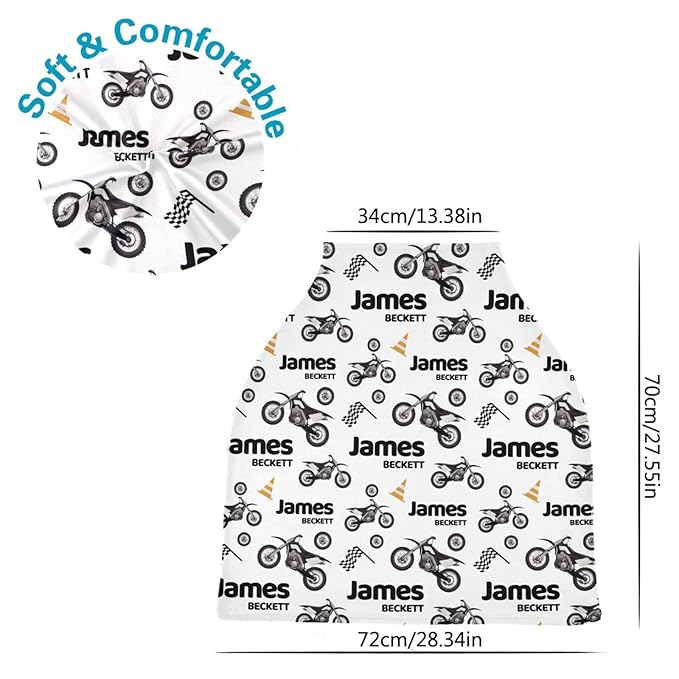 Personalized Baby Car Seat Cover for Boys Girls, Custom Dirt Bike Nursing Covers for Breastfeeding with Name, Infant Stroller Cover, Baby Carseat Canopy for Newborn, Multiuse Car Seat Canopies