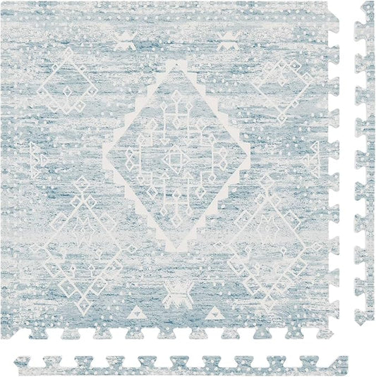 House of Noa Play Mat – 4x8 Indigo Ula – Set of 8 Tiles – Cushioned EVA Foam Play Mat for Floor, Soft Interlocking Mats for Hard Floors