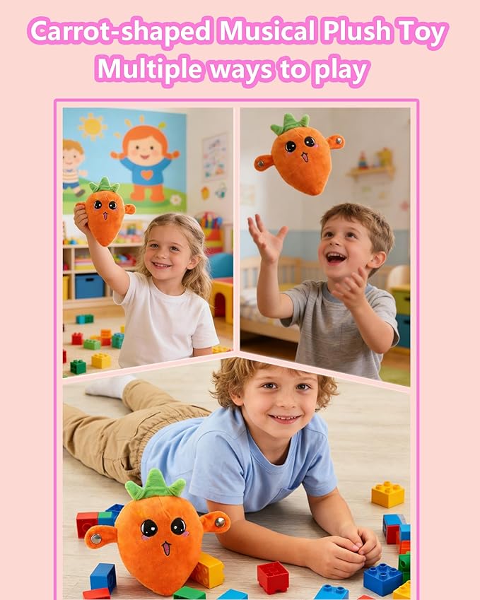 Baby Musical Sensory Toy,nteractive Musical Plush Toy with Sounds，Sensory Activity Learning Educational Kid Toy,Fun Christmas and Birthday Gifts Suitable for Multiplayer interaction (Orange Radish)