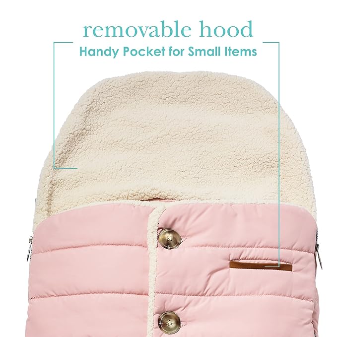 JJ Cole Bundle Me Winter Toddler Car Seat Cover and Bunting Bag - Urban - Weather Resistant Baby Carrier Cover - Stroller Accessories and Winter Baby Essentials - Blush Pink
