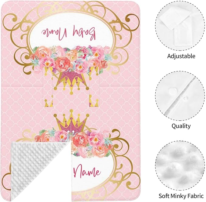 Personalized Flowers Crown, Customization Peekaboo Opening Carseat Canopy for Newborn, Breastfeeding Nursing, with Name Infant Toddler Blanket