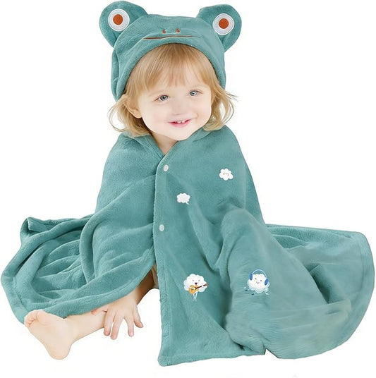 Toddler Baby Bath Towel with Hood 27.5"X55" Ultra Absorbent Soft Cozy Comfort Bathrobe Blanket, 0-6 Years Infant Shower Towel for Girls & Boys(Greenish-Blue)