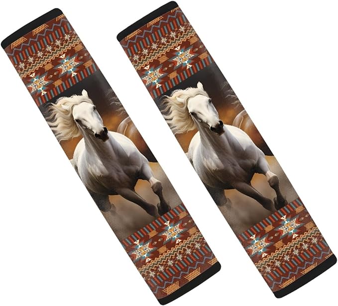 UNICEU Horse Aztec Geometric Print Car Seat Belt Cover for Adults, Kids, Car Safety Seatbelt Cushion Pads for Trucks SUV, Car Accessories, Shoulder Pad Seatbelt Pads